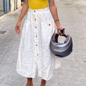 POSSE Linen button down midi skirt xs